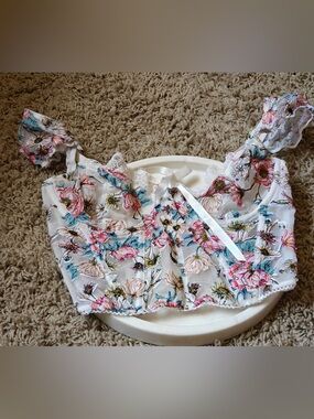 Victoria’s Secret White Artsy Floral Lace Trim Corset Top/Bra